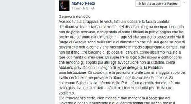 Alluvione di Genova, Renzi: "Basta polemiche, pronti 2 miliardi di euro per le emergenze"