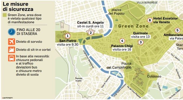 Roma, Erdogan in città: 24 ore di "green zone": ecco la mappa delle chiusure