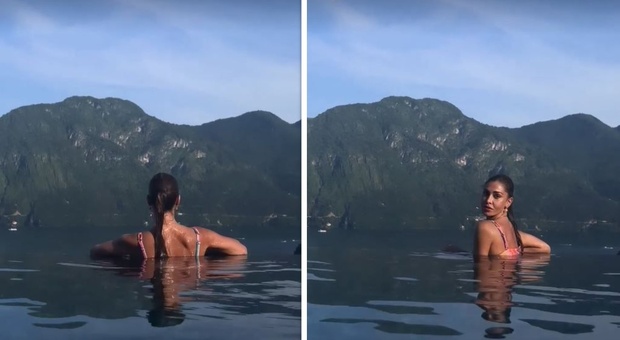 Belen, le foto sexy in piscina nella villa da sogno sul lago