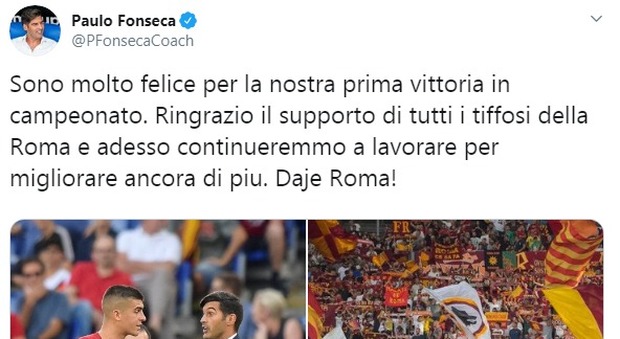 Fonseca gioisce su Twitter per la grande vittoria: «Grazie ai tifosi»