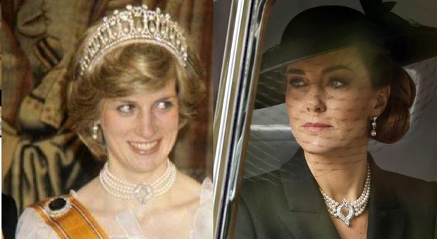 La collana di Lady D è la stessa indossata da Kate Middleton al funerale della Regina: ecco cosa rappresenta