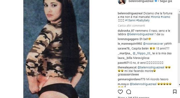 Belen Rodriguez replica alle accuse sui ritocchi e pubblica una foto da 15enne: "La fortuna non mi è mai mancata"