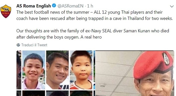 Thailandia, anche la Roma applaude al salvataggio dei ragazzi