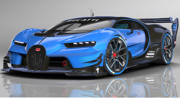 Bugatti Vision Gran Turismo, che anticipa l’erede della Veyron dalla quale riprenderà il poderoso W16 8 litri quadriturbo con cambio Dsg e trazione integrale andando oltre i 1.200 cv attuali e i 434 orari del modello di serie