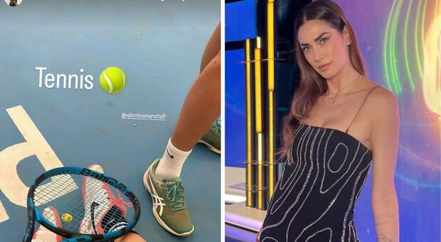 Melissa Satta già bravissima a giocare a tennis: le lezioni di Matteo Berrettini