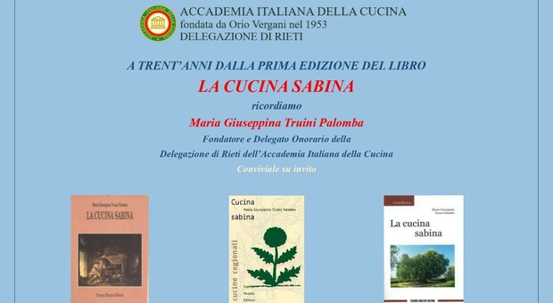 Il libro “La cucina Sabina” compie 30 anni: l'Accademia ricorderà l'avvocato Maria Giuseppina Truini Palomba