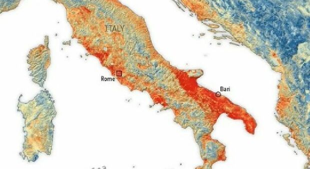 La rilevazione dell'Agenzia Spaziale: in Puglia e in Sicilia la superficie terrestre ha superato i 47 gradi. Foto