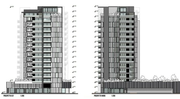 Il rendering della nuova torre da 15 piani che sovrasta l’ex Carbonifera con gli uffici degli assessorati comunali