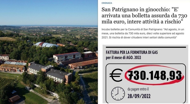 Caro energia, San Patrignano rischia la chiusura: «Bolletta del gas da 730mila euro ad agosto»