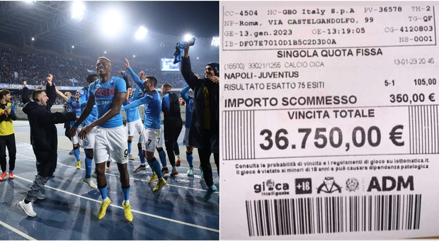 Napoli-Juventus, tifoso scommette 350 euro sul 5-1 e ne vince 36.500