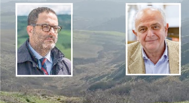 Maxi discarica di Riceci, Carrabs smentisce il sindaco di Urbino: «Appoggia il progetto, l'ha dichiarato a Canavaccio». Nella foto il sito della discarica, nei riquadri da sinistra Gianluca Carrads e Maurizio Gambini