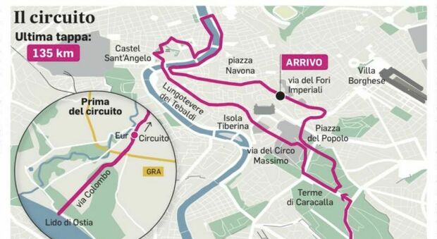 Giro d'Italia oggi a Roma, le tappe e la mappa: strade chiuse e bus deviati