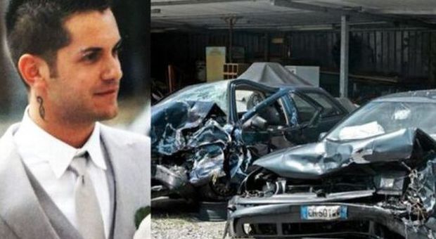 Stefano Cecconello, vittima dell'incidente, e i resti delle vetture (CandidCamera)