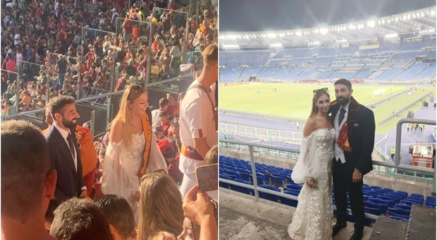Sposi festeggiano matrimonio allo Stadio Olimpico contro l'Atalanta: «Ci teniamo gli applausi della Tevere»
