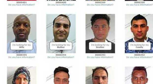 Una delle pagine del sito con le foto dei migranti in cerca dei loro parenti dispersi