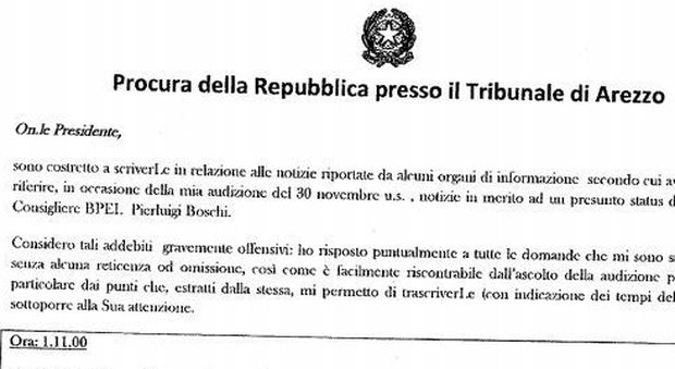 Etruria, ecco la lettera del procuratore di Arezzo Roberto Rossi alla Commissione Banche