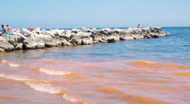 L'acqua arancione ai Murazzi (Ansa)