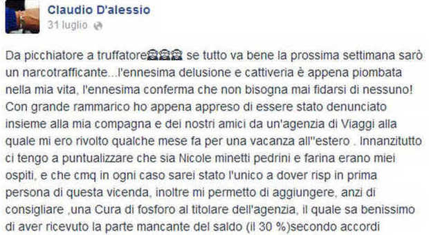 Claudio D'Alessio infuriato su Facebook: "La verità sulle accuse. Rivoglio la mia vita"