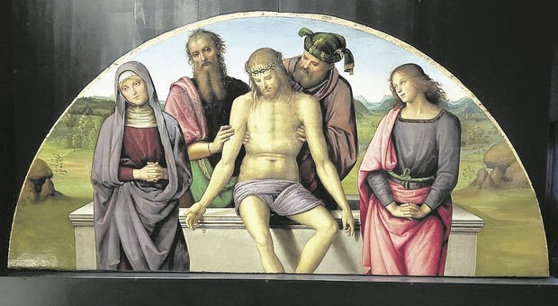 Don Silvano Bracci: ««Nel polittico di Perugino c’è la firma di Raffaello». Nella foto la lunetta della pala di Durante