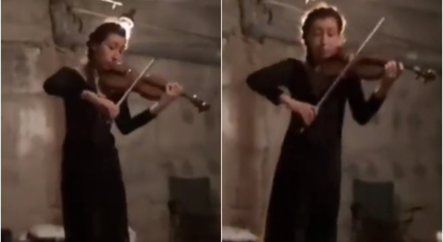Ucraina, la violinista suona nel rifugio antiaereo durante i bombardamenti