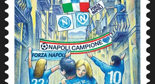 Il francobollo emesso per lo scudetto del Napoli