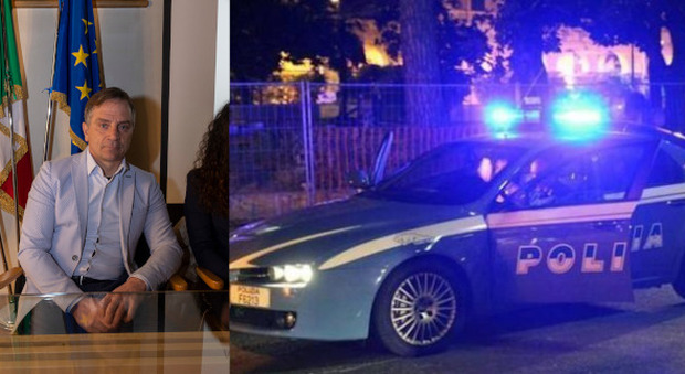 Il sindaco di Porcia Marco Sartini e una volante della Polizia