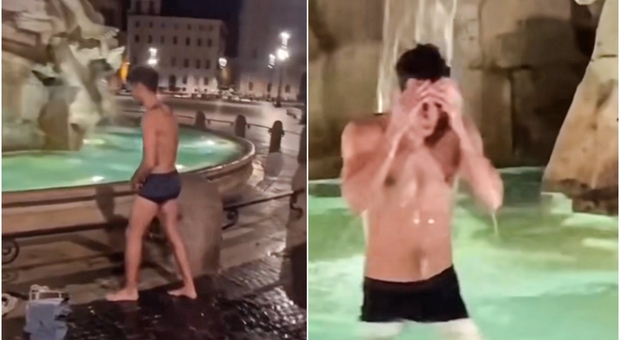 Piazza Navona, nuovo sfregio alla città: turista si spoglia e si tuffa nella Fontana