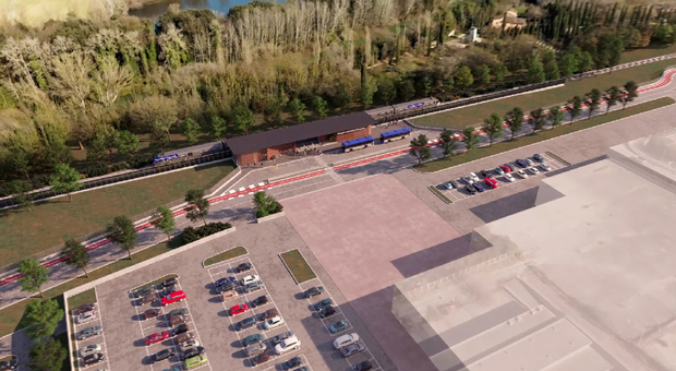 Una prospettiva di come verrà la nuova stazione Collestrada-aeroporto (fermo immagine da video Rfi)