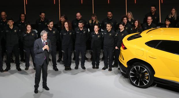 Il Presidente del Consiglio Paolo Gentiloni alla presentazione della Lamborghini Urus