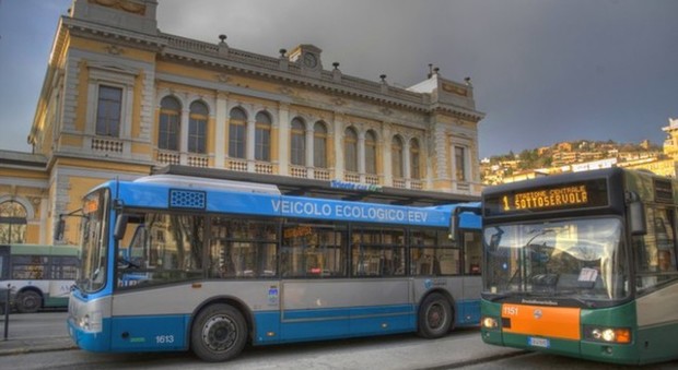 Autobus in sciopero contro le politiche economiche di Italia e Ue