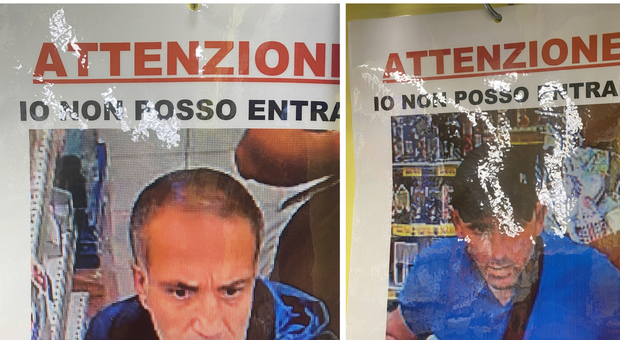 Le foto segnaletiche dei due uomini all'interno di un negozio di casalinghi nel quartiere Prati
