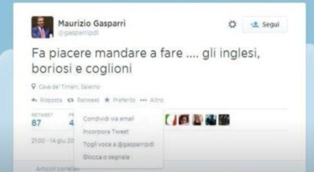 Italia-Inghilterra, Gasparri insulta gli inglesi ​e la Regina su twitter: "Boriosi e co...oni"