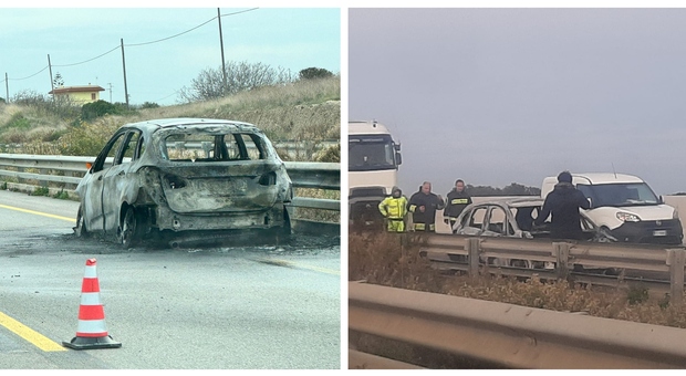 Incendio a un'auto durante il viaggio, il conducente accosta e si salva: paura sulla Statale