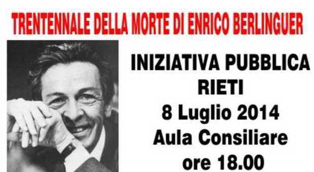 Rieti, a 30 anni dalla morte di Enrico Berlinguer iniziativa pubblica in consiglio comunale
