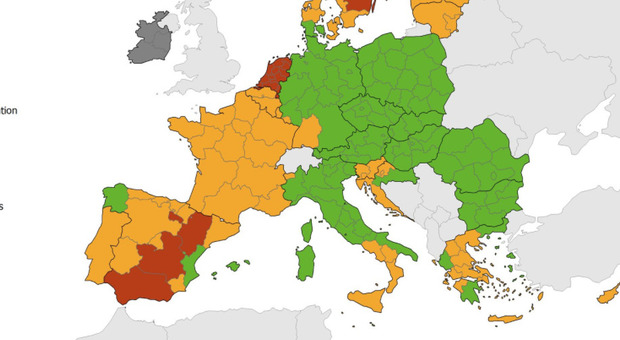 L'Italia diventa "zona verde": gialle solo Campania, Sicilia, Calabria e Basilicata. la nuova mappa dell'Ecdc