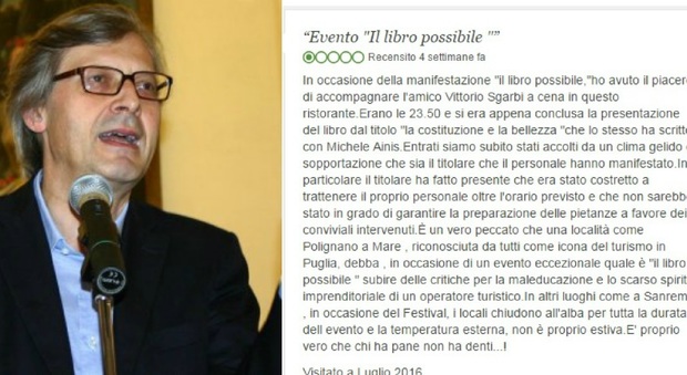 Vittorio Sgarbi e la recensione negativa del ristorante Osteria di Chichibio su tripadvisor