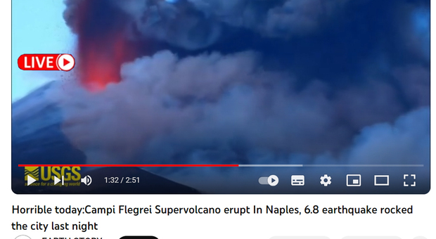 Un frame del video fake sui Campi Flegrei
