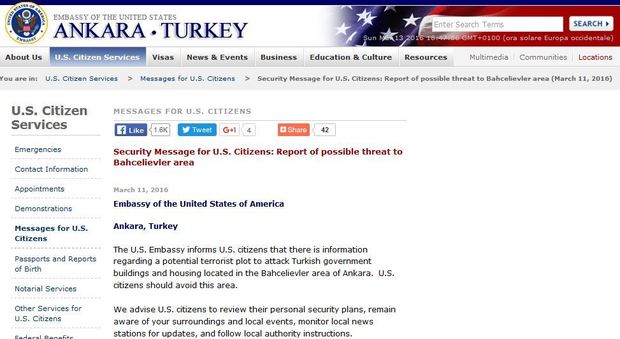Autobomba ad Ankara, l'avvertimento dell'ambasciata Usa ai cittadini: «Probabile attentato»