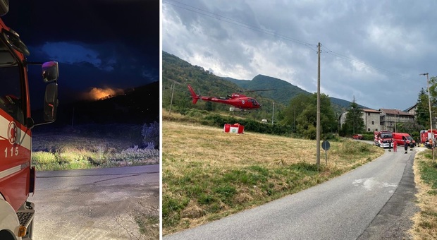 Bosco in fiamme a Montegallo: vigili del fuoco in azione anche con l'elicottero per l'incendio ampio 8 ettari vicino al Parco dei Sibillini