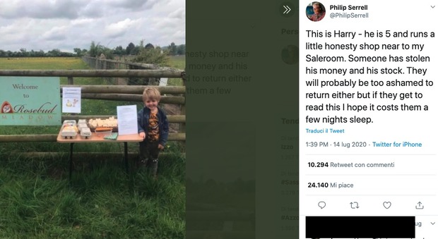 Bimbo di 5 anni in lacrime: «Derubato del suo carretto». Al piccolo Harry donazioni da tutto il mondo