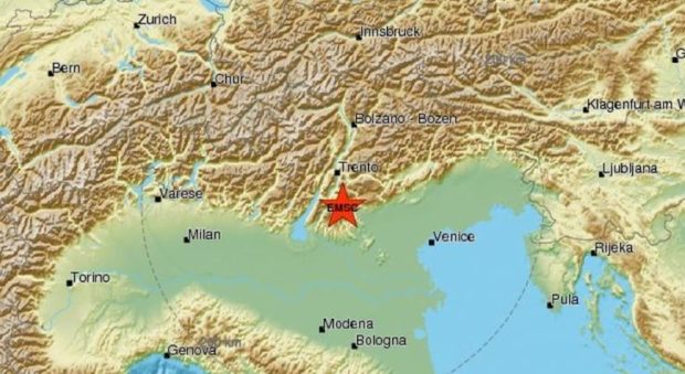 Terremoto, scossa di magnituto 3.6 in provincia di Trento