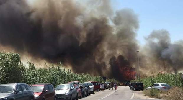 Incendio sulla litoranea di Manduria, paura fra i bagnanti: le fiamme lambiscono le auto