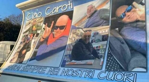 La dedica sul camion-vela per il compianto Francesco Colapietro, detto "Carotina"