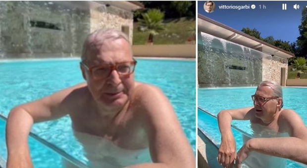 Vittorio Sgarbi, in piscina ad Arpino: «Riunisco qui la giunta per non perdere né l'estate né le funzioni da sindaco»