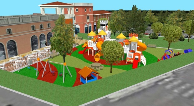 La nuova area giochi che sarà realizzata al Palmanova Outlet Village di Aiello del Friuli