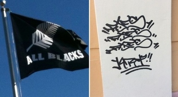 "Bandiera dell'Isis", ma era degli All Blacks. ​A Cuneo tag di writer scambiati per arabo