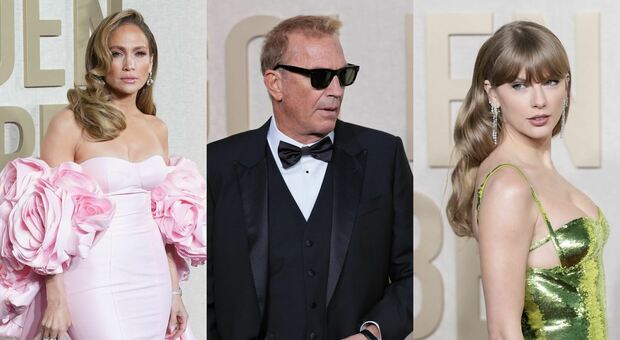 Golden Globes 2024 look pagelle: Taylor Swift metalizzata (9), Winfrey e la nuova silhouette (8), Kevin Costner congelato (10), Jennifer Lopez bocciolo (8)