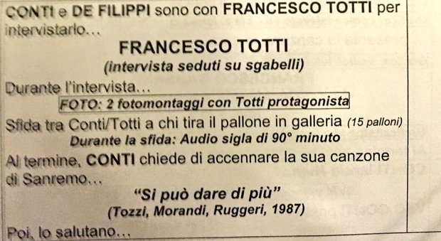 La scaletta di Totti a Sanremo