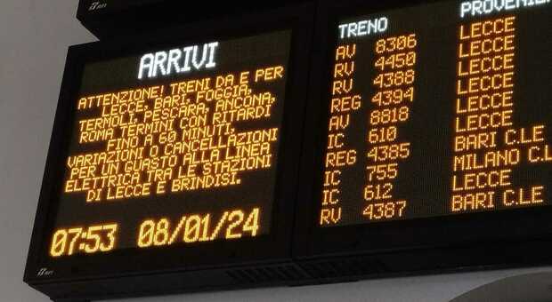 Treni in ritardo, guasto elettrico sulla linea Lecce-Brindisi. Ritardi e tratte cancellate
