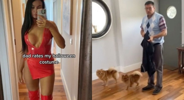 Papà geloso non approva figlia con i vestiti scollati per Halloween